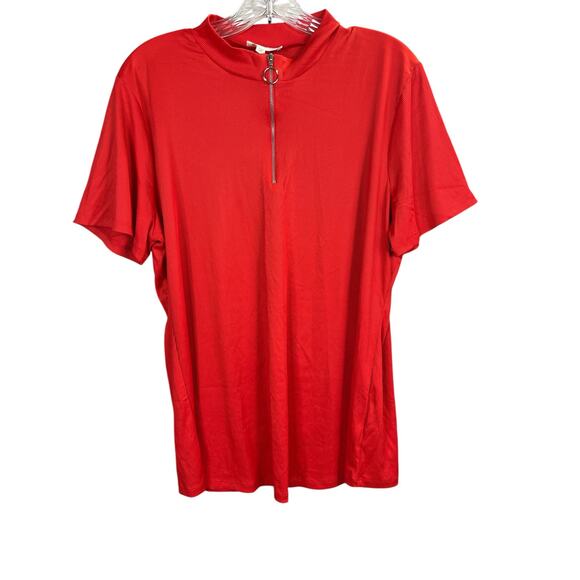 Love J Short Sleeve Quarter Zip Red Rib Knit Top 2X NWT - Picture 1 of 5